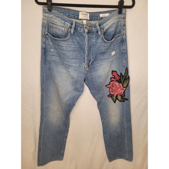 Frame Denim Le Original Size 27 Rose Lake Embroirdered Jeans Straight Leg - Picture 1 of 5